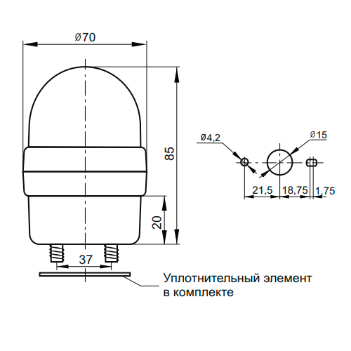 Светосигнальный красный маячок SL70B-024-R